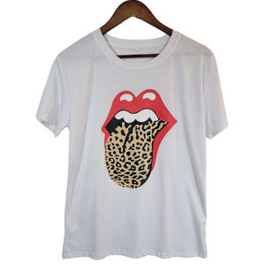 Rolling Stones Inspired‎ Leopard Print Tongue Mouth T-shirt Size Large